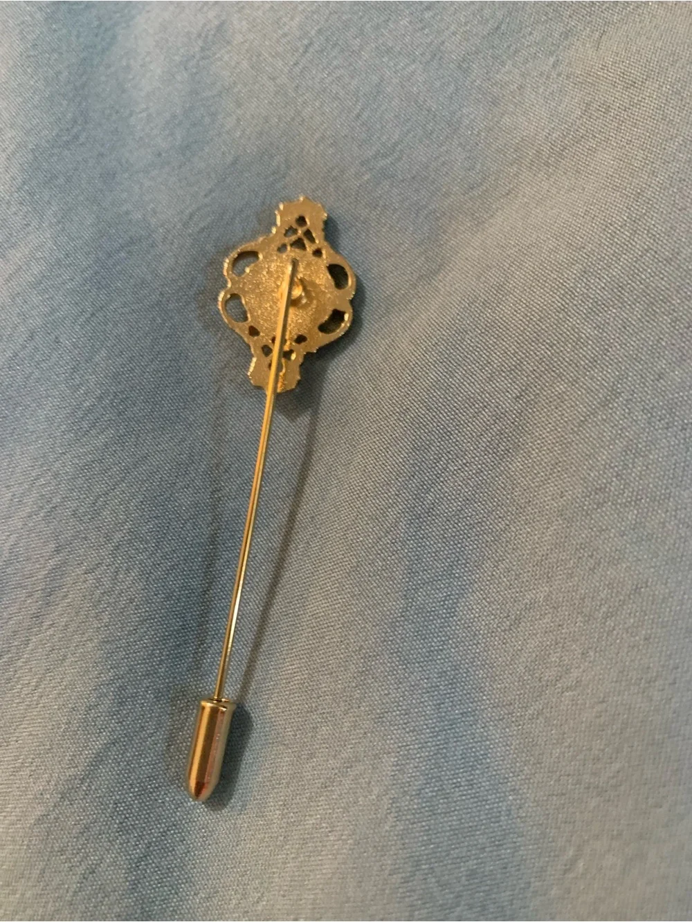 Vintage Avon Gold-Tone Filigree Stick Pin with Orange Cameo